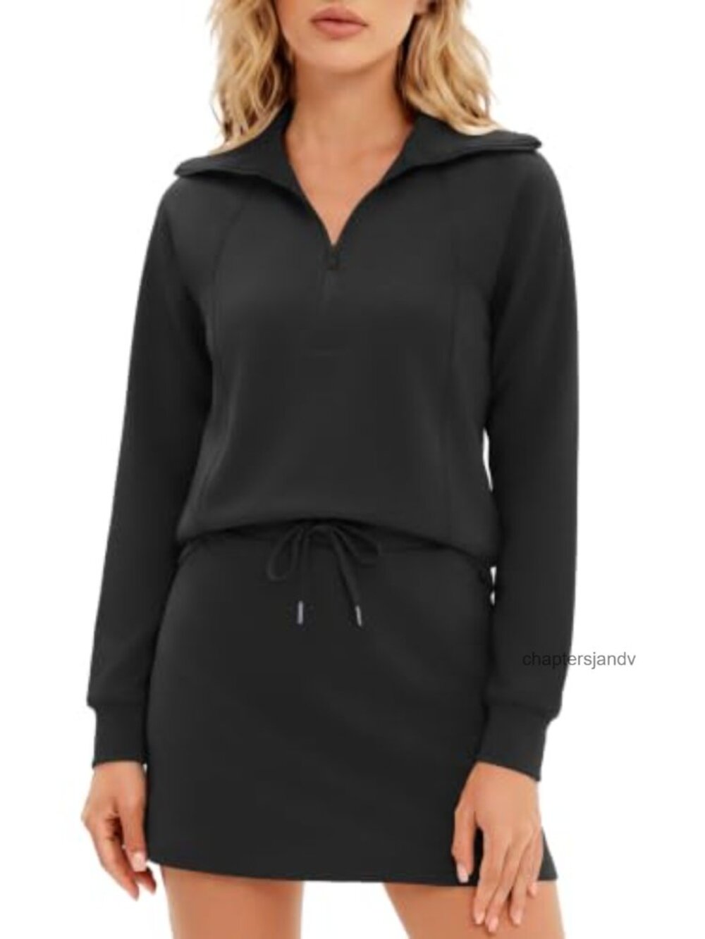 Women 2 Piece Half Zip Sweatshirt & Skort Set Athletic Outfit